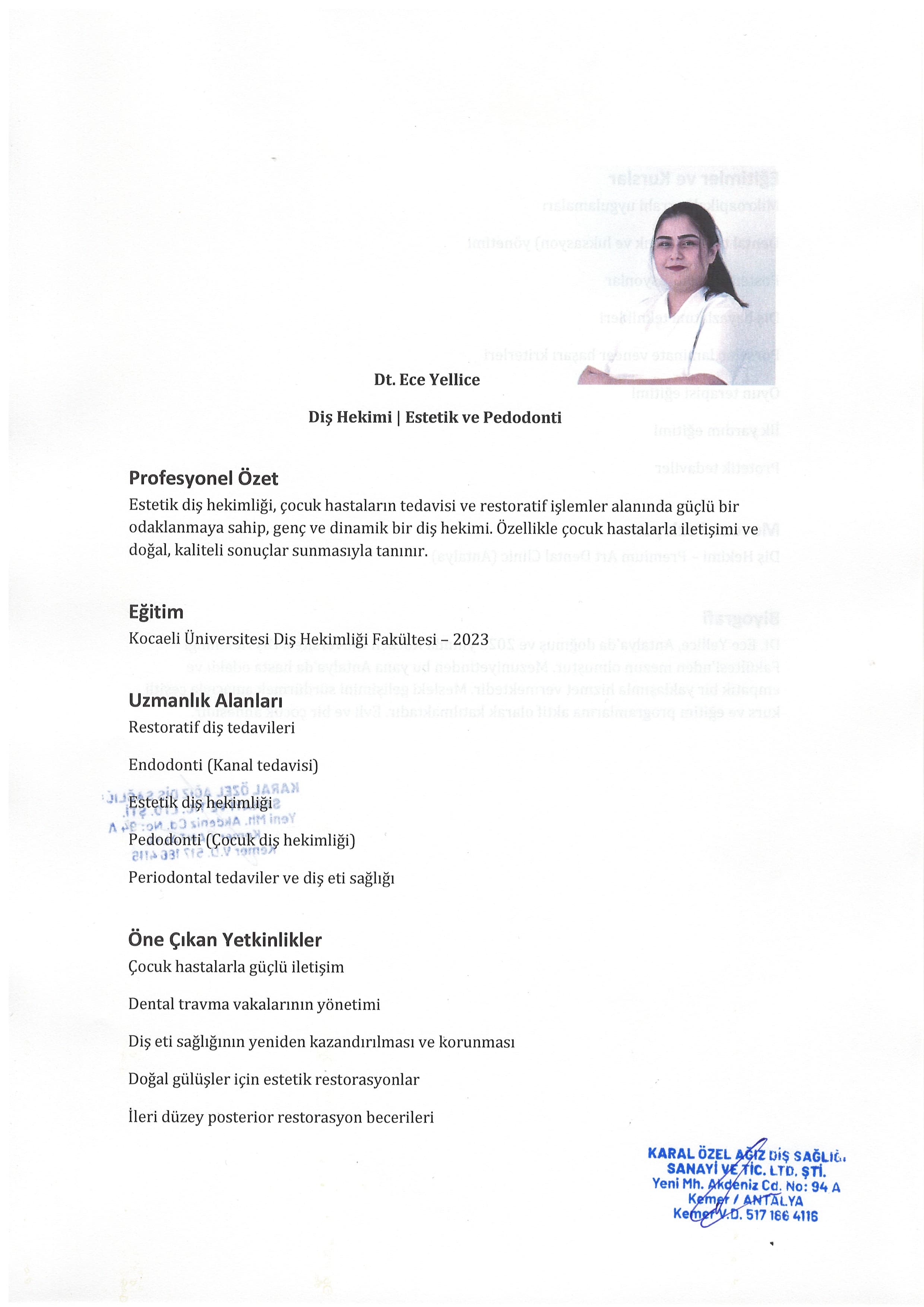 Dt. Ece Yellice CV / Özgeçmiş 2