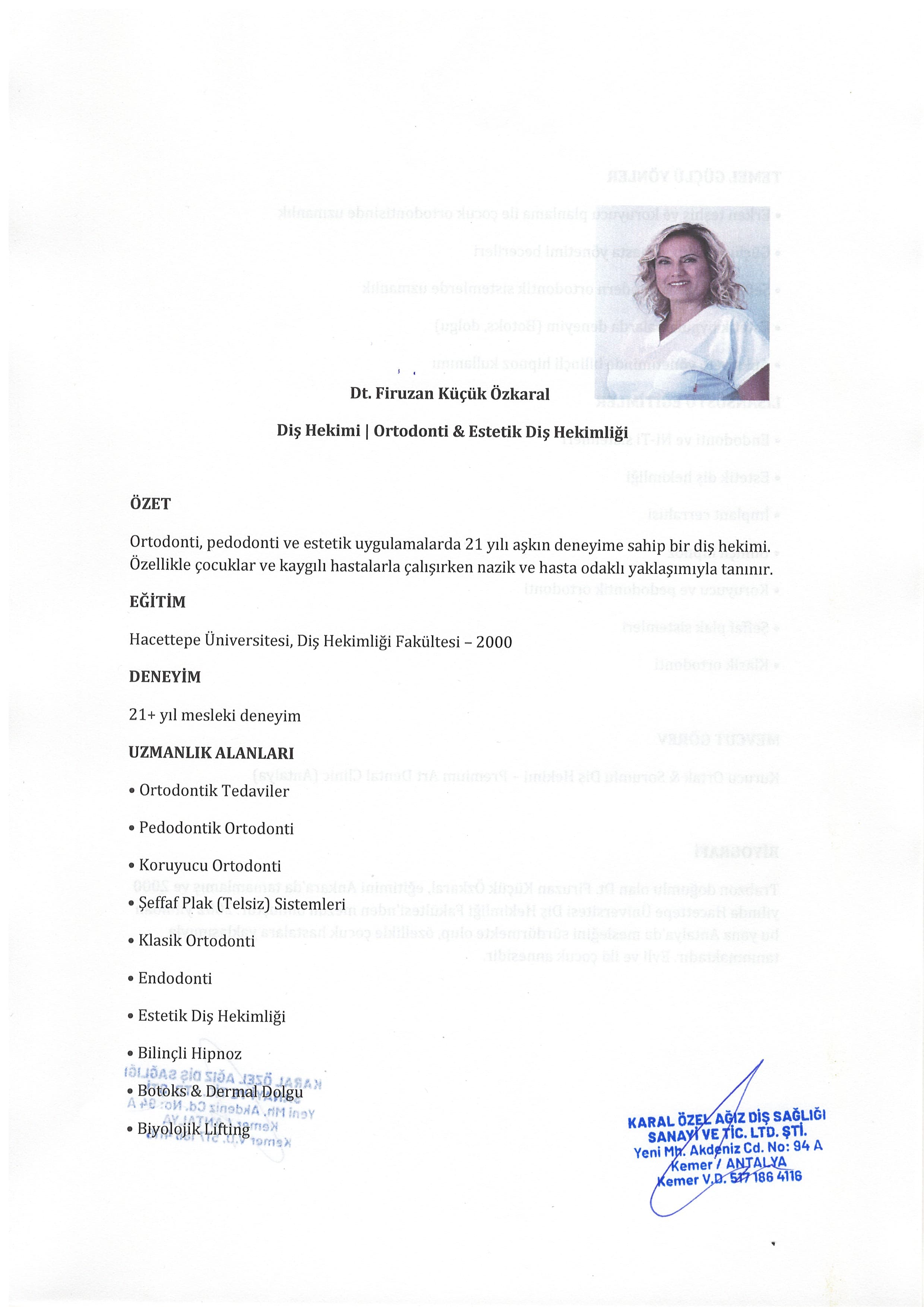 Dt. Firuzan Küçük Özkaral CV / Özgeçmiş 1